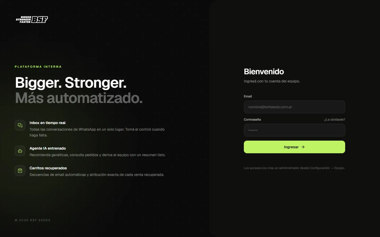 Captura de BSF Seeds: Plataforma de automatizaciones